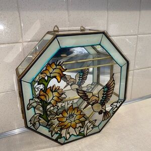 Vintage Glass Hummingbird‎ Bird Floral Wall Hanging Mirror Display Shelf Box